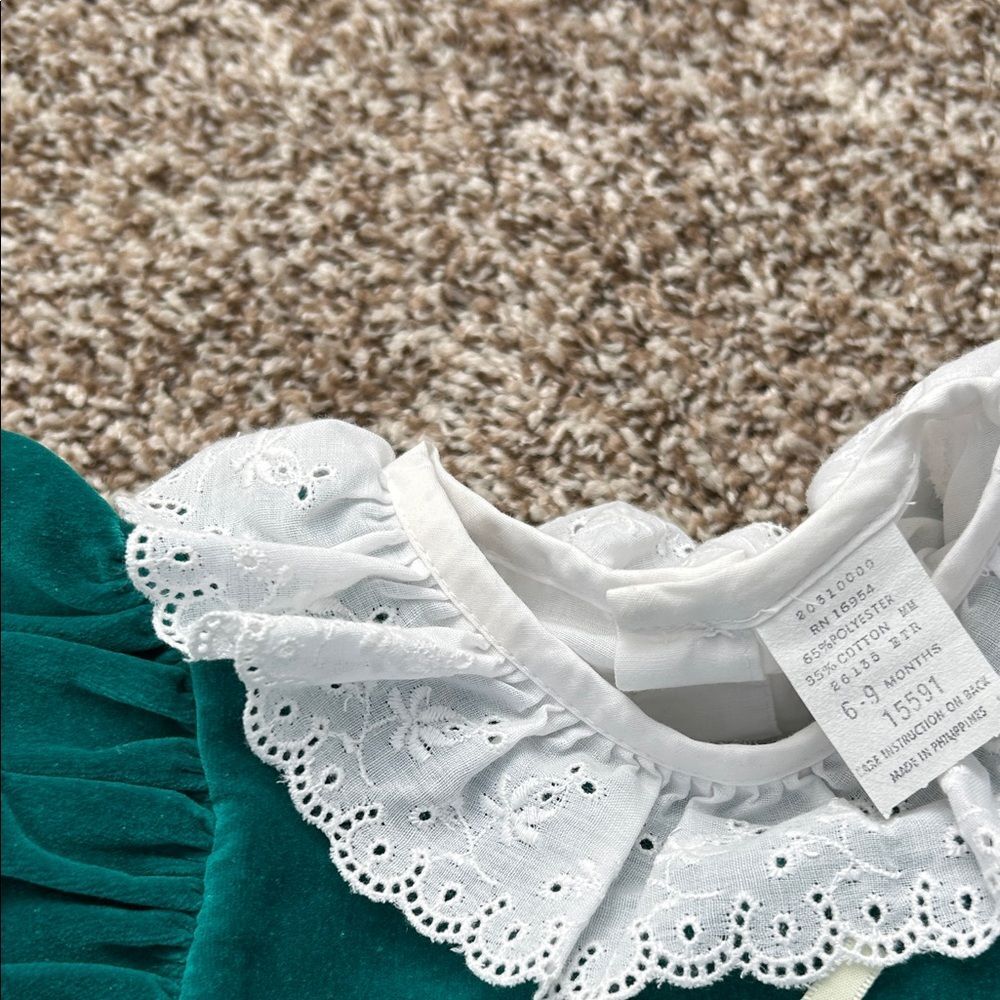 Vintage 80s Green and White Kids Christmas Candy Cane Bear Romper Blouse - Picture 9 of 16